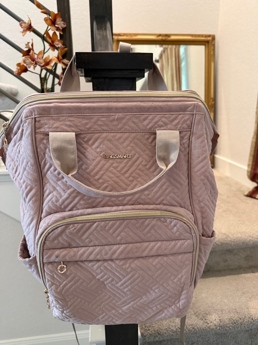 Bagsmart Quilted Light Pink Women's Backpack Tote